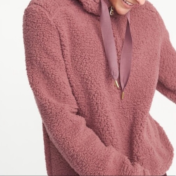 Old Navy half zip womens sherpa purple hooded sz Medium - Picture 2 of 10